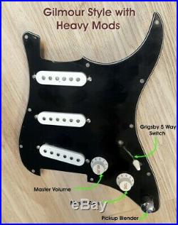2020 Gilmour Style STRAT SSS 11-HOLE LOADED PICKGUARD with SUPER Mods DIY