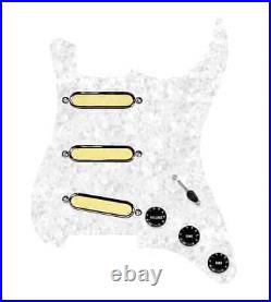 920D Gold Foil Loaded Pickguard 7 Way for Strat Guitars White Pearl/Black
