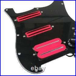 Black Guitar Loaded Pickguard Multifunction Plate with Red Pickups Fit Strat ST