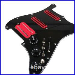 Black Guitar Loaded Pickguard Multifunction Plate with Red Pickups Fit Strat ST