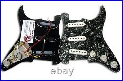 Dragonfire Prewired-Loaded Floyd Rose Strat Pickguard SSS, Black Pearl with White