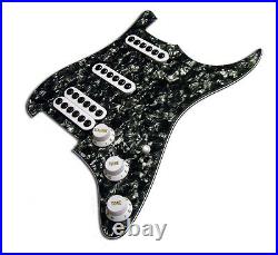 Dragonfire Prewired-Loaded Strat Pickguard HSS Crusaders, Black Pearl with White