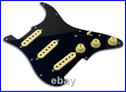 Dragonfire Prewired-Loaded Strat Pickguard SSS 3Ply Black Guard with Cream Pickups
