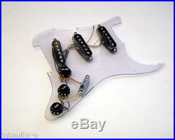 Dragonfire Strat Prewired-Loaded PURE NOISELESS SSS Pickguard Clear with BlackPups