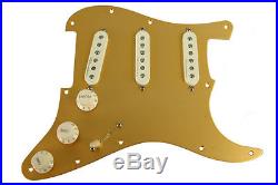 Fender Hot Noiseless Loaded Strat Pickguard Aged White on Gold Anodized USA