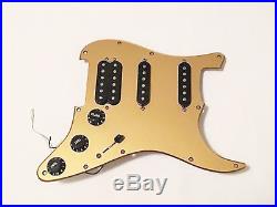 New Fender Lone Star Loaded Strat Pickguard HSS Pearly Gates Black on Gold USA